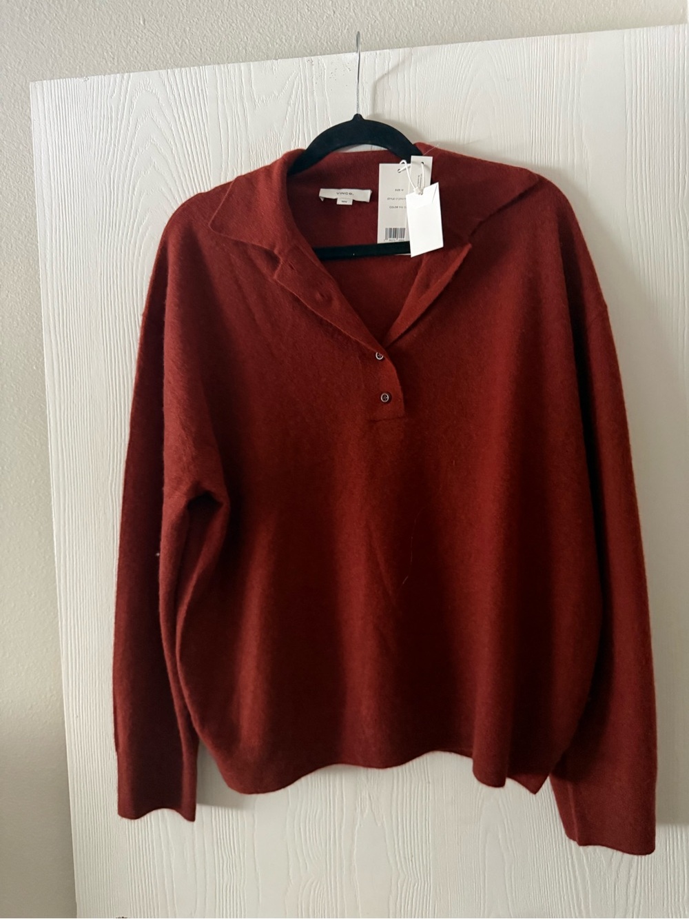 Vince Rust Collared  cashmere V‑Neck Pullover Sweater